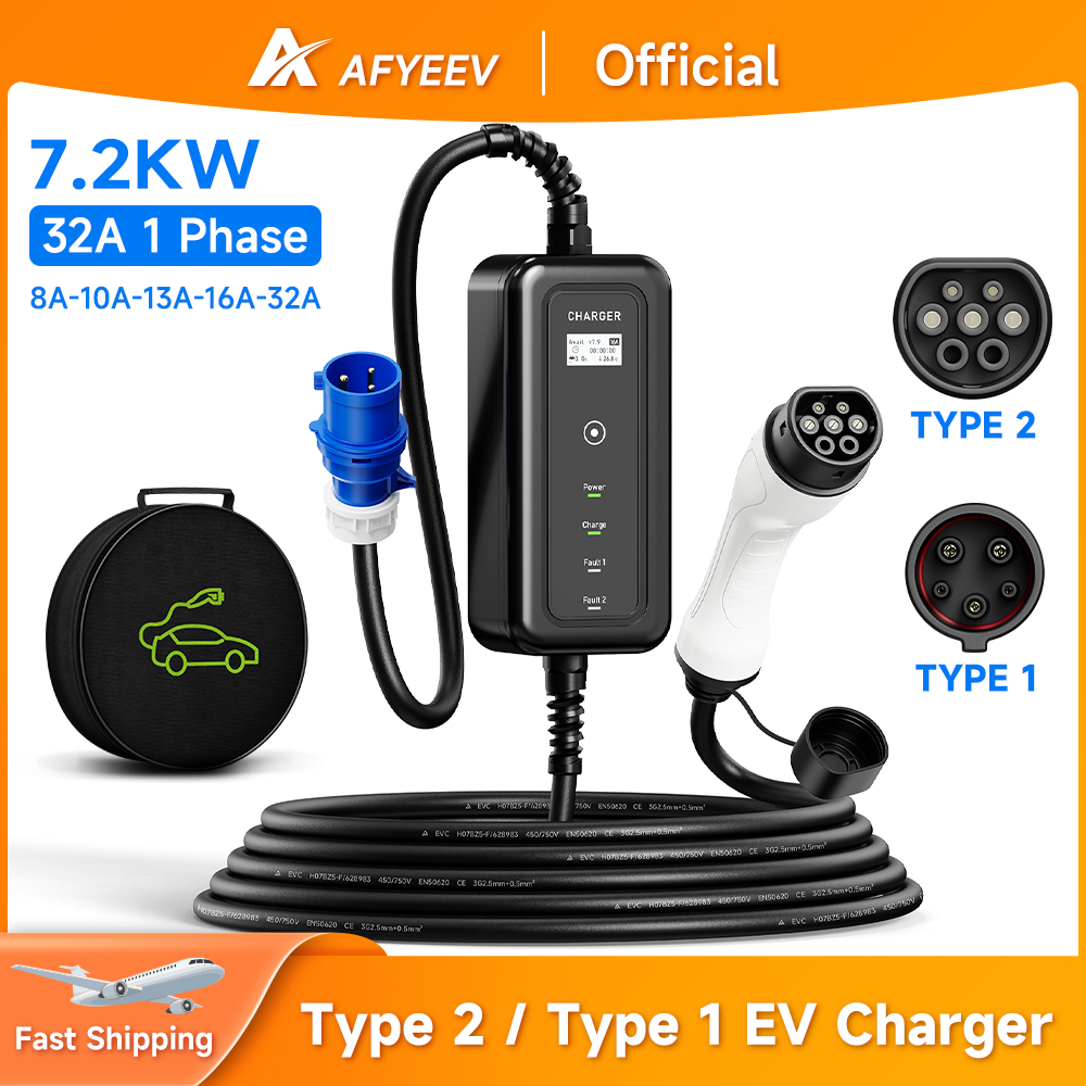 AFYEEV Carregador Portátil EV, - Portable Ev Charger 32A Type 2 Cee Plug avaliação e preço